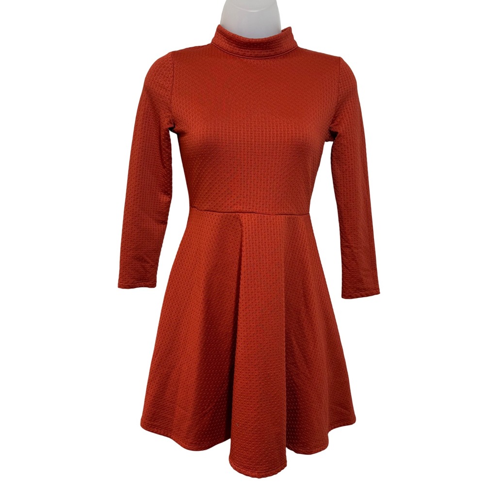 Free People Flirt & Flare Dress XS Rust Textured Stretch Polka Dot Open Back